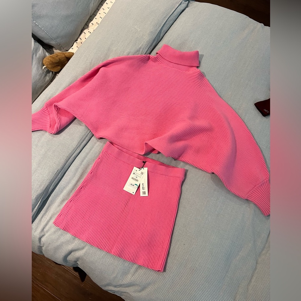 ZARA pink sweater skirt set